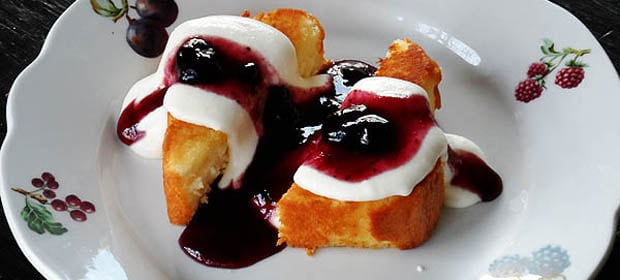 Grilled Pound Cake with Blueberry Sauce and Ricotta Cream