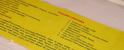 Italian Lasagna: Creamette back of the box recipe for Italian Lasagna