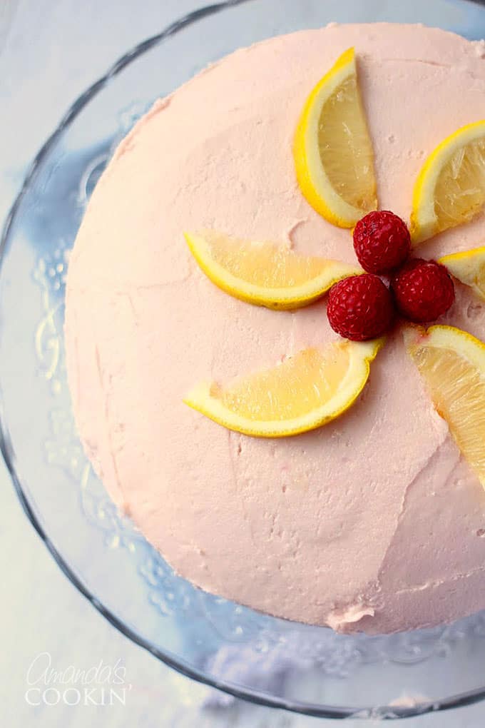 Pink Lemonade Cake Doctored cake mix, pink lemonade