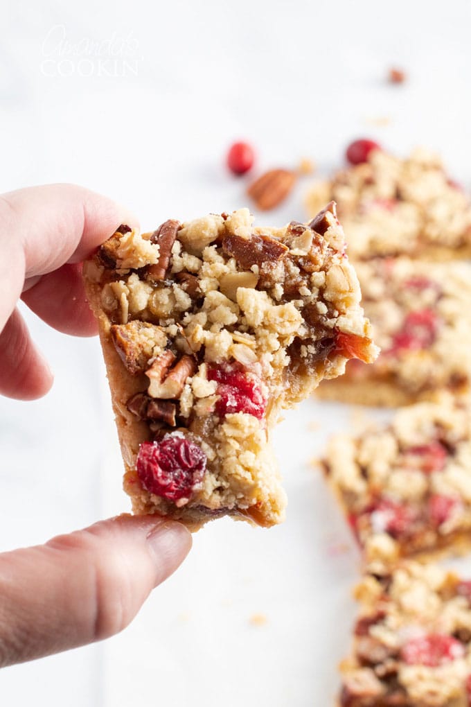 cranberry bar with bite out of it