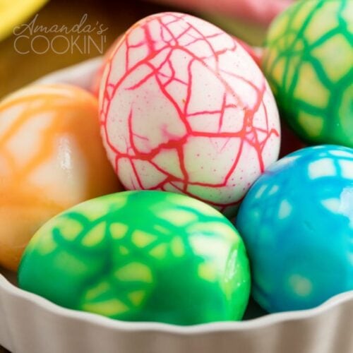 close up photo of crackled colored eggs