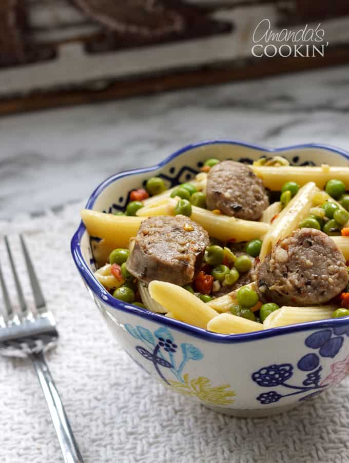 sausage penne and peas