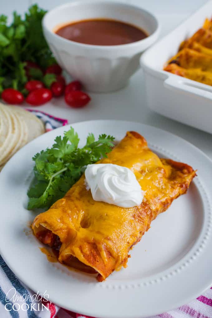 Homemade enchilada sauce. Enchiladas with sour cream