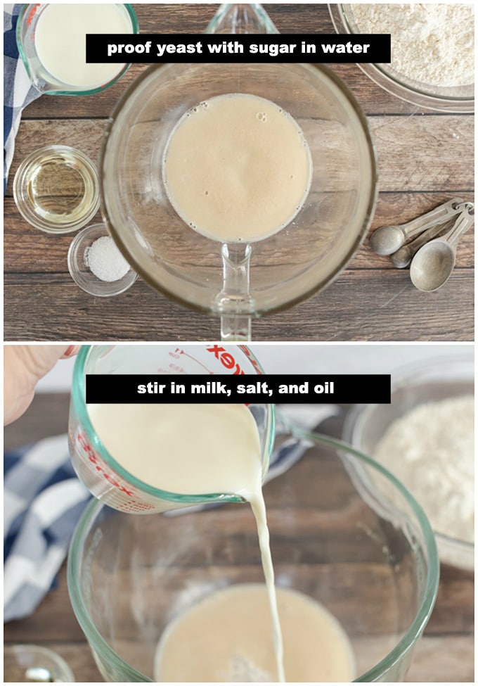 adding milk to yeast mixture