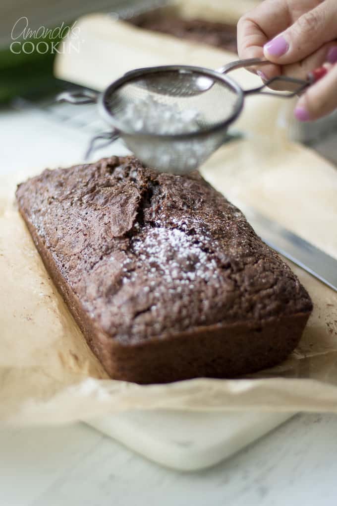 Add powdered sugar to the top of your chocolate zucchini bread