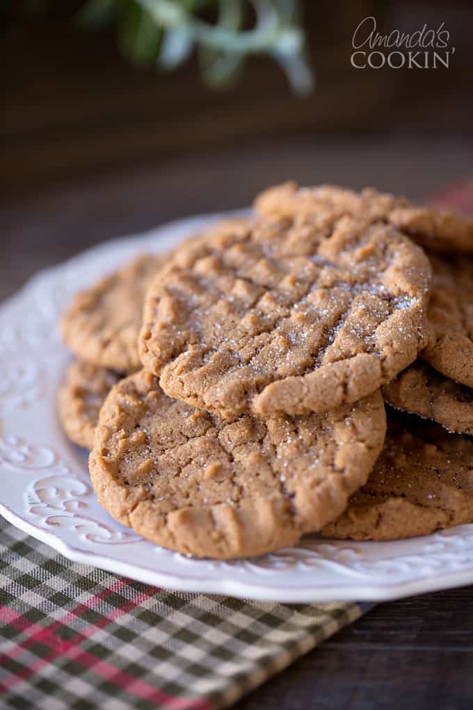 A close up photo of Nutella peanut butter cookies resting on a plate.