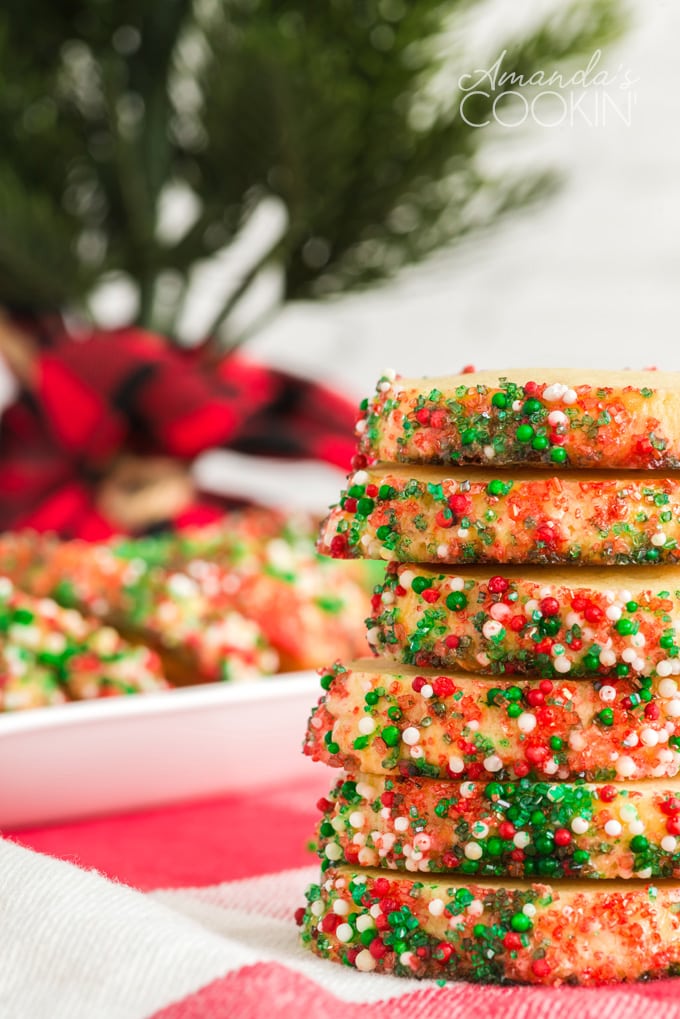 stack of decorated shortbread cookies