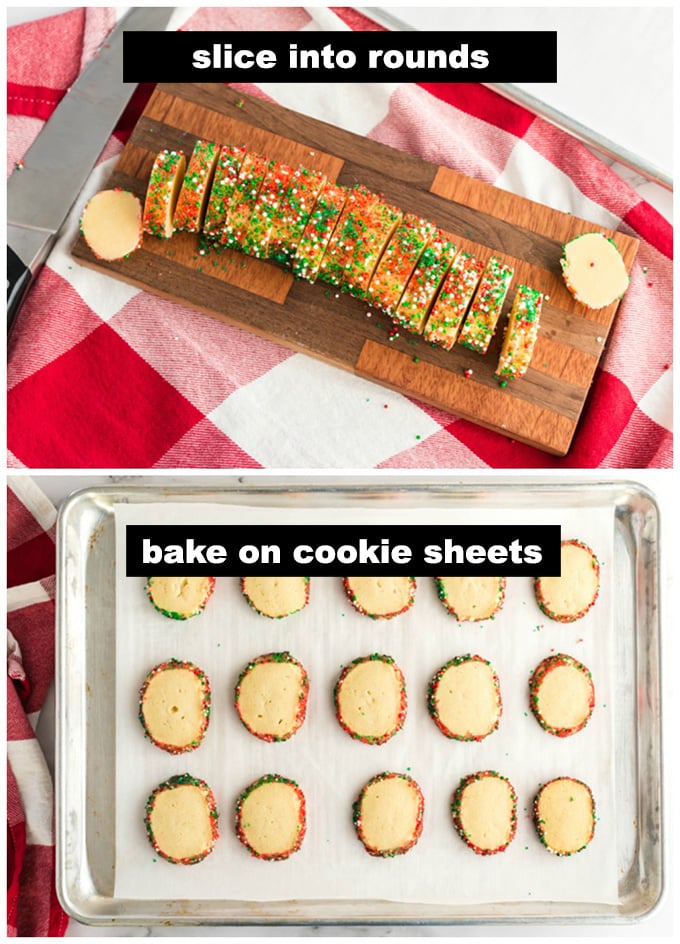 slicing and baking cookies