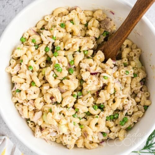 bowl of tuna pasta salad