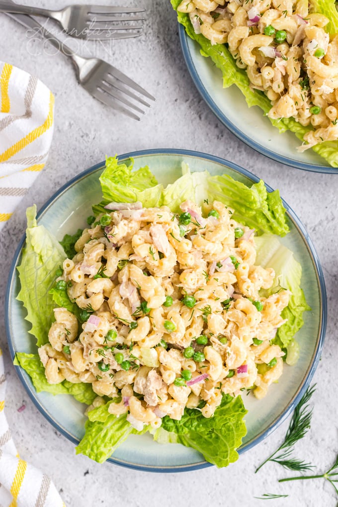 Salade de pâtes au thon sur laitue