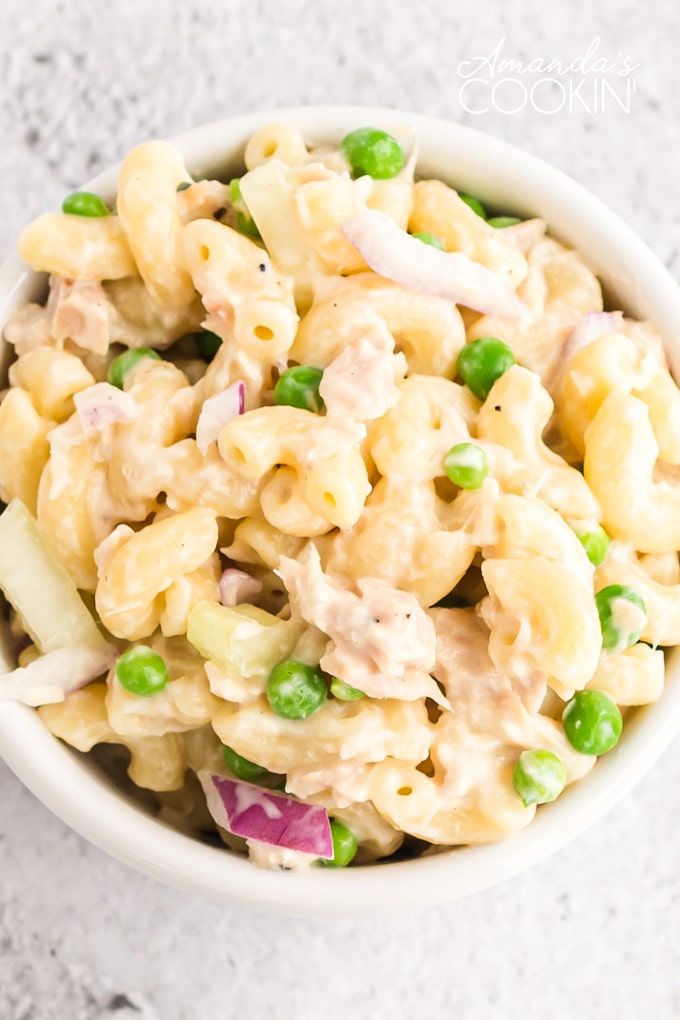 close up of tuna pasta salad