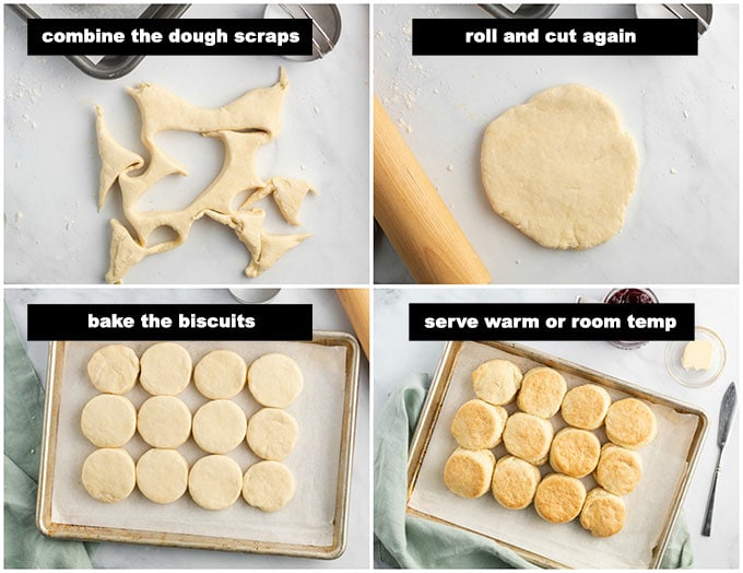 scraps of biscuit dough, and biscuits on pan