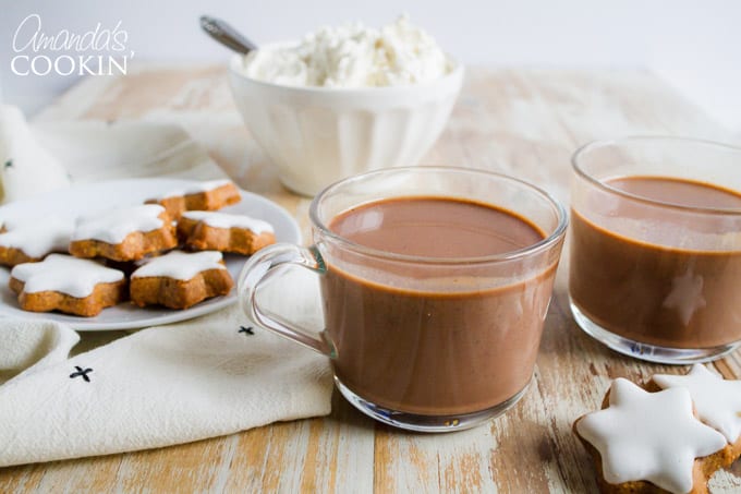 Champurrado in glass cups with cookies
