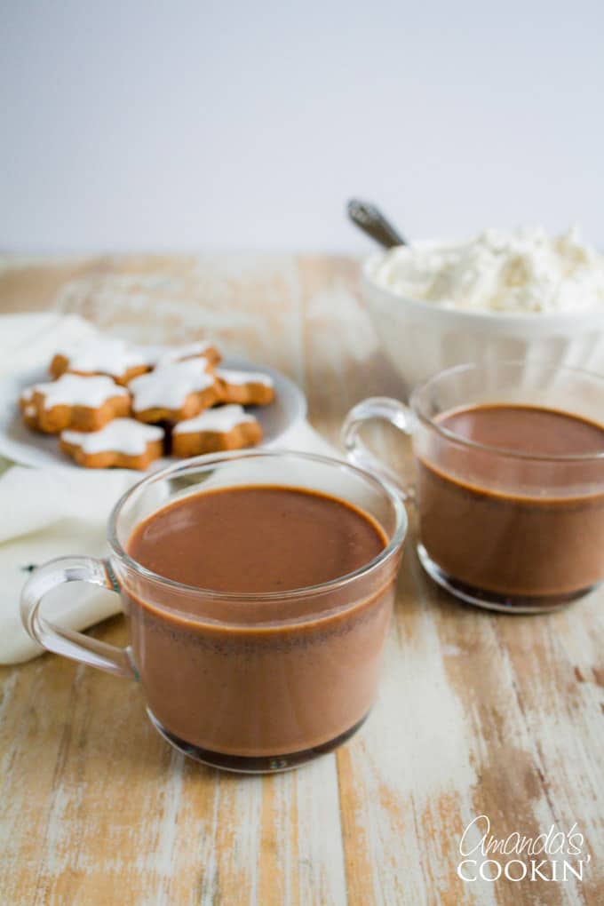 Champurrado Mexican hot chocolate in glass mugs