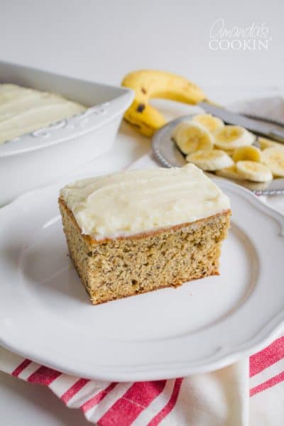 Banana Cake: banana cake topped with vanilla cream cheese frosting