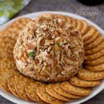 cheeseball surrounded by crackers