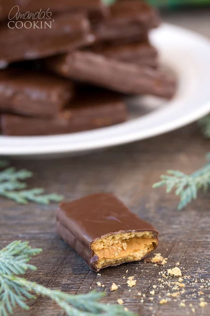 Homemade candy bars in half