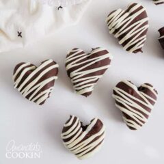heart shaped chocolates with white drizzles