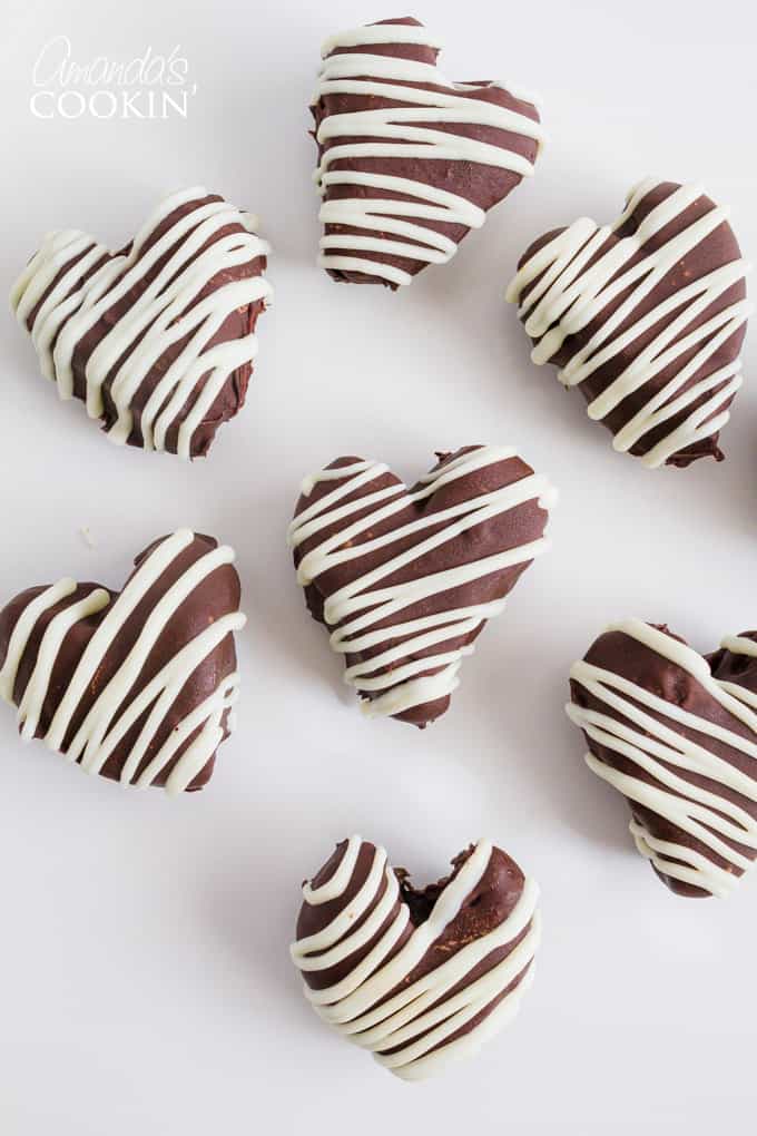 7 Heart Oreo Truffles with white chocolate drizzle