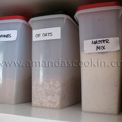 A photo of a box of crumbs, oats and master mix.