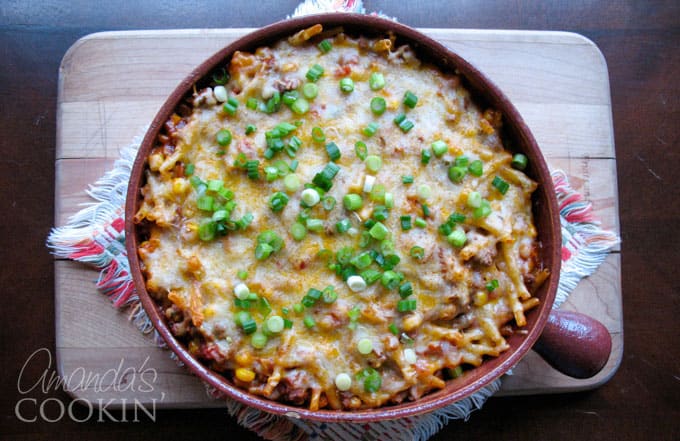 Southwest ground beef casserole overhead