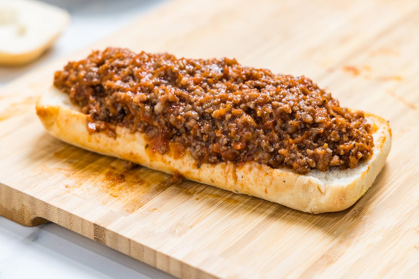 meat piled high on a french roll