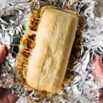 guinea grinder sandwich unwrapped from foil after baking