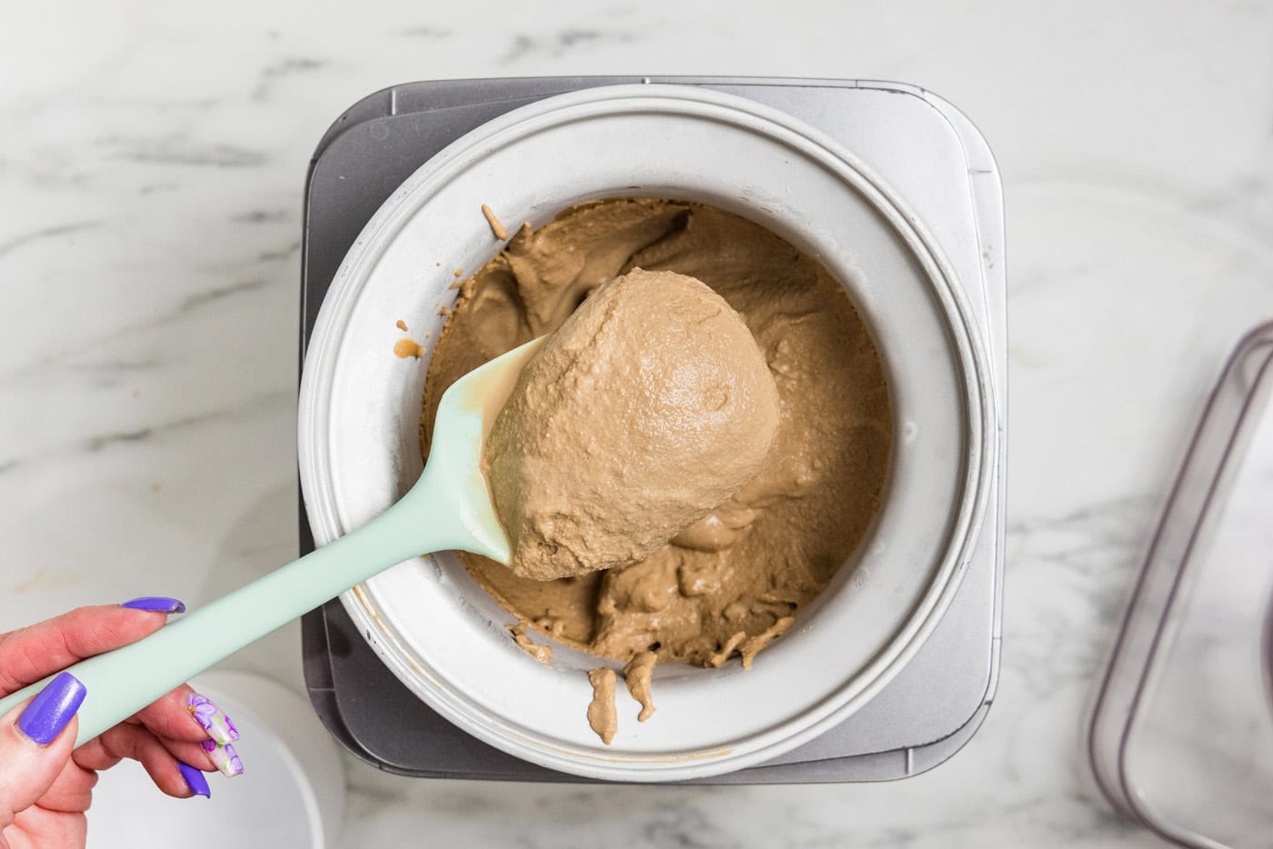rubber spatula with homemade Root Beer Ice Cream mixture
