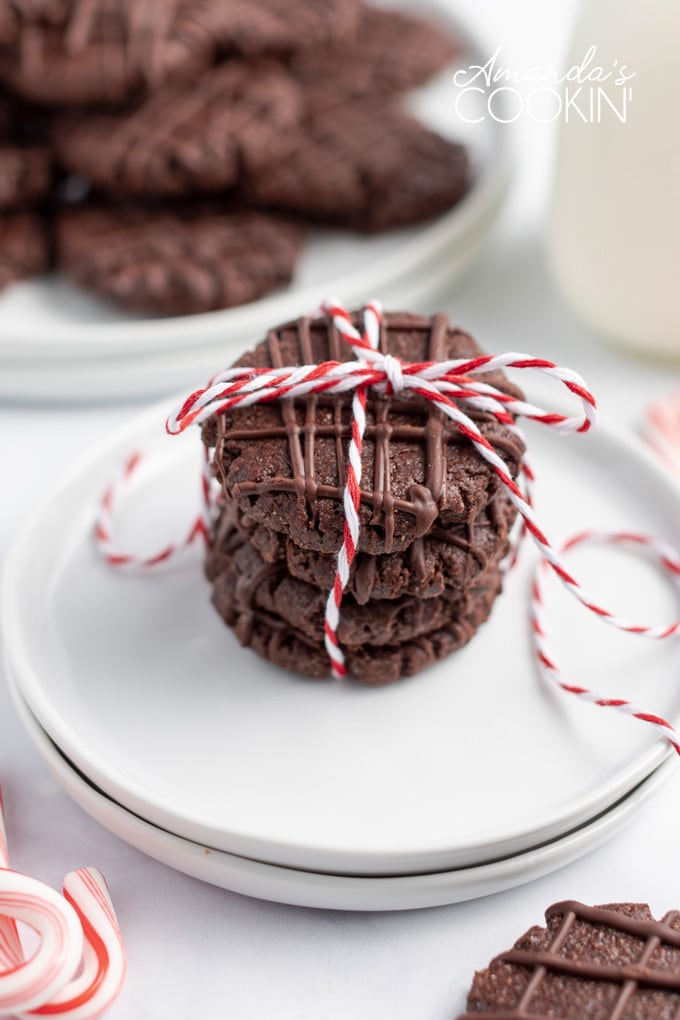 stack of chocolate cookies tied with twine