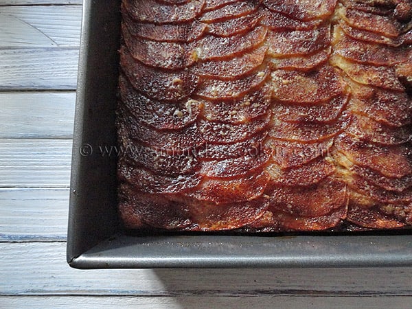 An overhead photo of a Dutch apple snack cake.