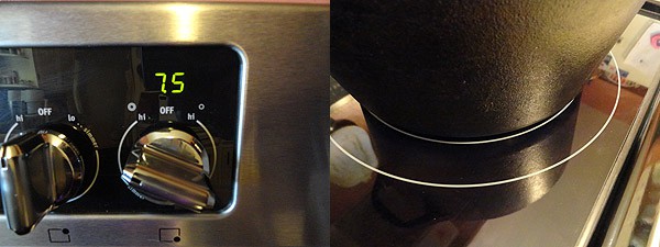 A photo of stove controls and another photo of one of the burners on the stove.