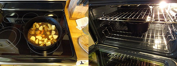 Photos of the top of a stove and another photo of inside the oven.