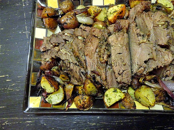 An overhead photo of a Sunday roast on a plate.