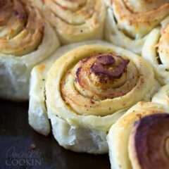 A close up of Parmesan garlic rolls.