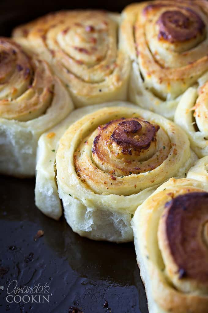 A close up of Parmesan garlic rolls.