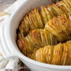 casserole dish of sliced potatoes