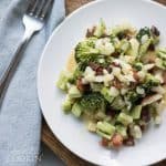 This broccoli salad is a fresh mixture of broccoli, bacon, cheese, and onion. Bring this staple dish to your next potluck or family gathering!