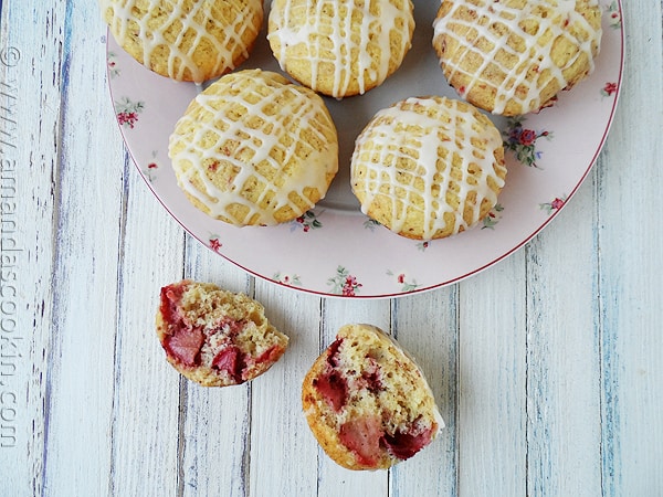 Fresh Strawberry Muffins with Vanilla Lemon Glaze - Amanda's Cookin'