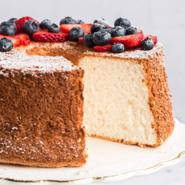 Angel Food Cake with a slice removed