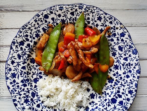 Peppered Pork Stir Fry with Sweet Peppers - AmandasCookin.com