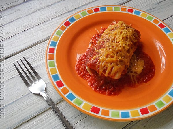 A photo of a Taco Bell enchirito copycat resting on a plate.