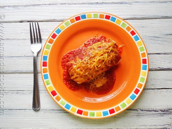 An overhead photo of a Taco Bell enchirito copycat resting on a plate.