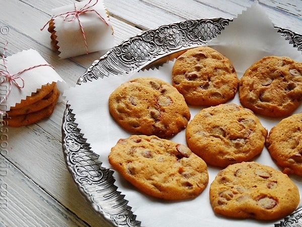 A plate of pumpkin cinnamon chip cookies.