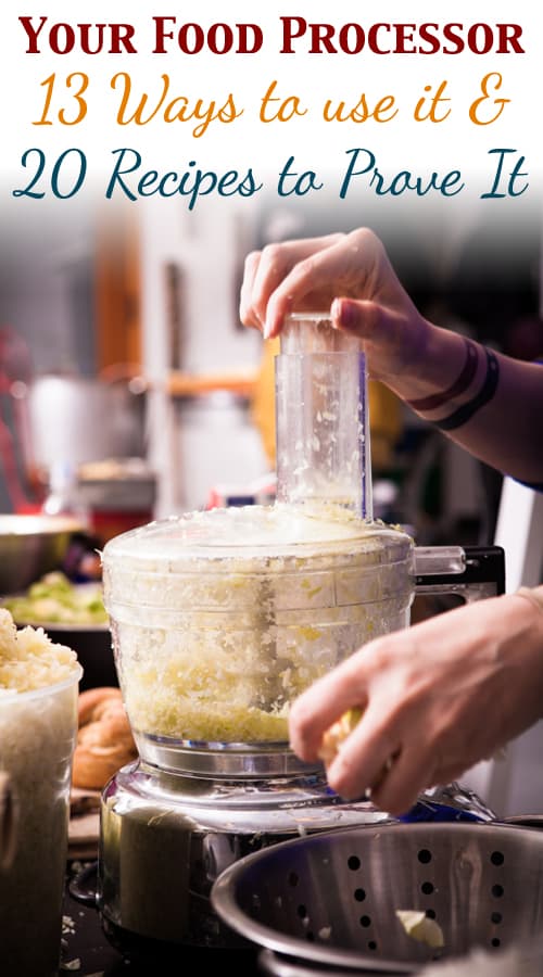 A photo of a person using a food processor.