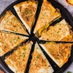 overhead of triangles of Beef and Bean Quesadillas