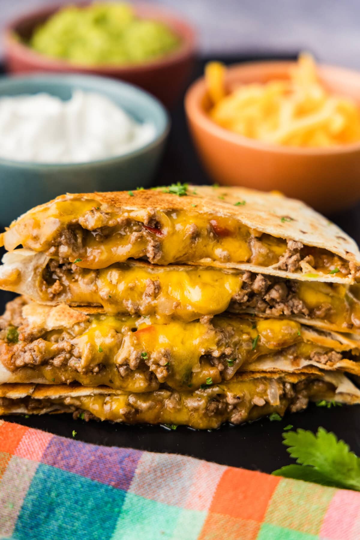 stacked Beef and Bean Quesadillas
