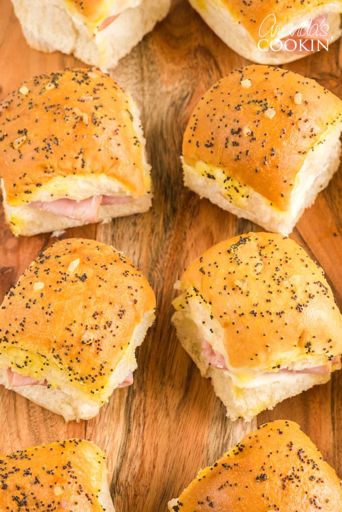 overhead view of ham and cheese sliders