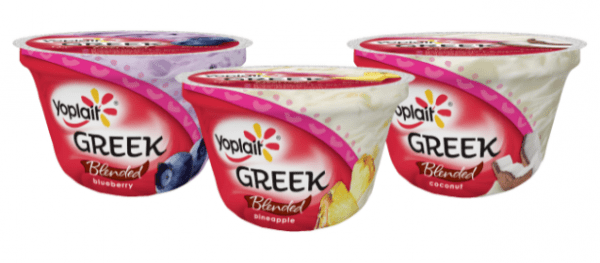 A photo of three Yoplait Greek yogurt containers.