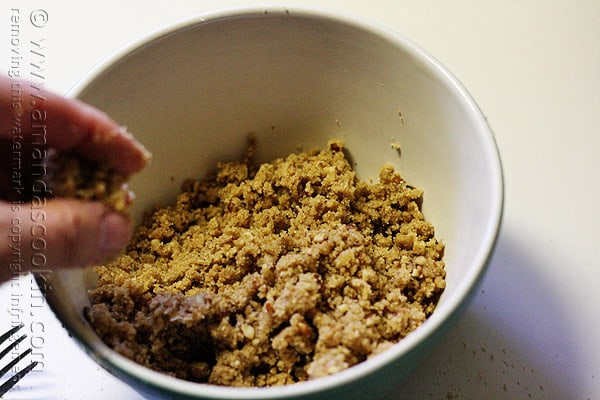 A photo of a bowl of streusel topping.