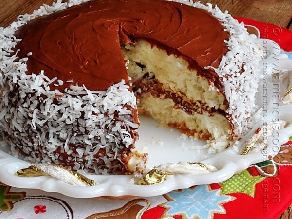 Almond Joy Coconut Snowflake Cake @amandaformaro Amanda's Cookin'